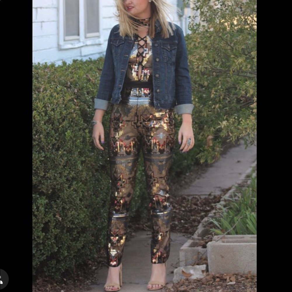 Sequin jumpsuit lined with silk.